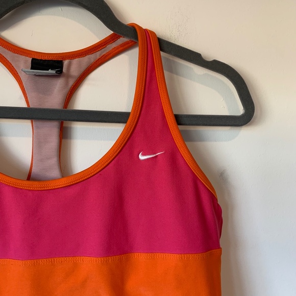 Nike Orange Pink & White Striped Built In Bra Active Tank Top - Picture 2 of 5